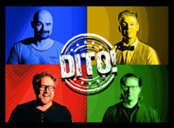 Titelbild Programm Dito!, zeigt die vier Sänger von Viva Voce in verschiedenen Farben